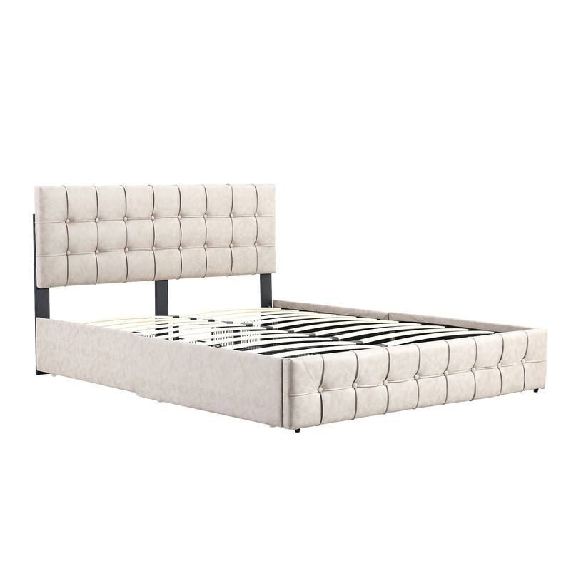 Full Size Upholstered Platform Bed Frame with Adjustable Headboard with ...