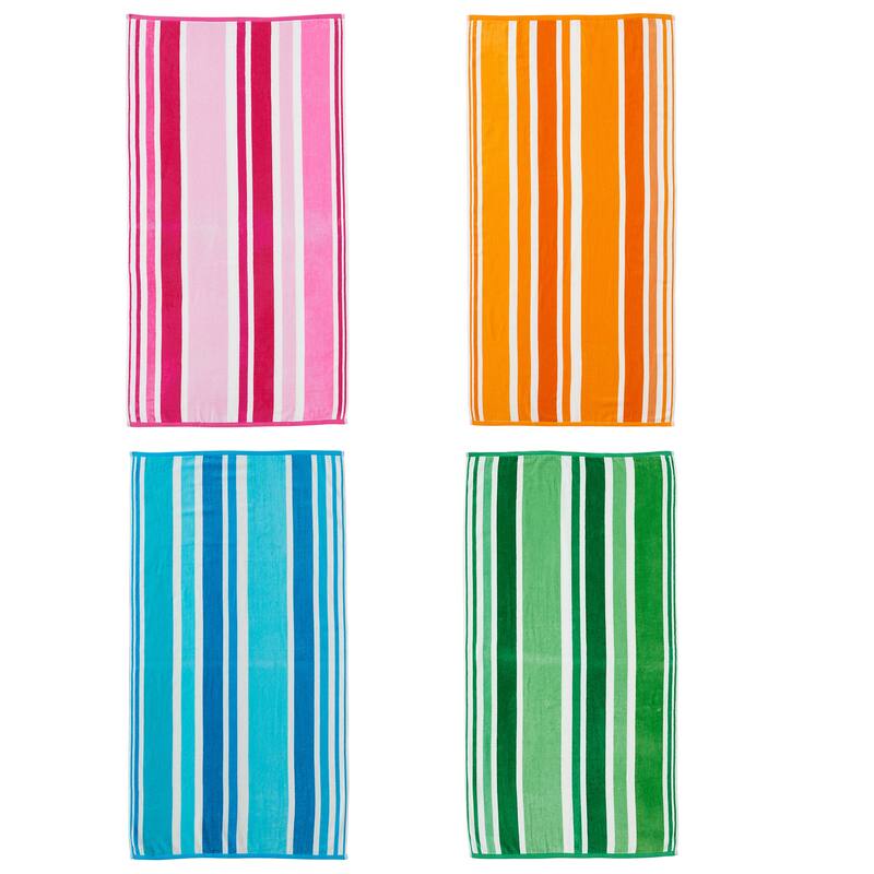 Linery & Co. Cotton Stripe Beach Towel, 4 Pack - 30" x 60" - 4 Pack- 30" x 60" - Multi Stripes