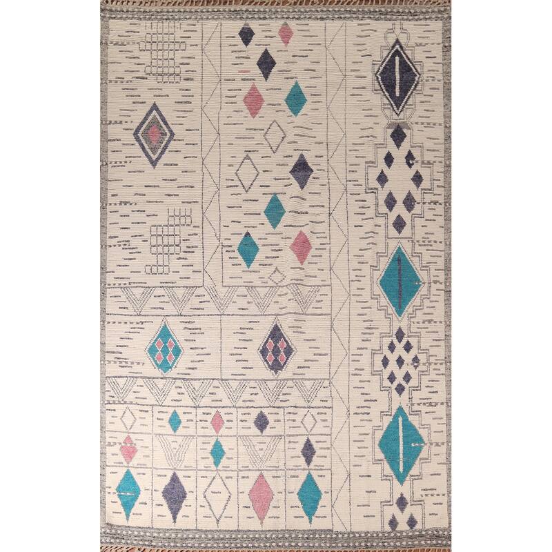 All-Over Geometric Moroccan Oriental Area Rug Handmade Wool Carpet - 8'9"x 13'1"