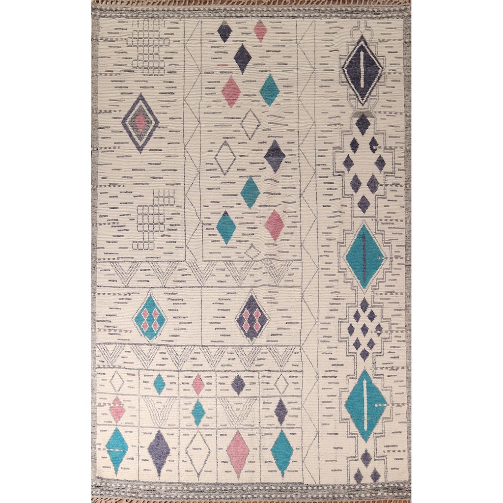 All-Over Geometric Moroccan Oriental Area Rug Handmade Wool Carpet - 8'9"x 13'1"