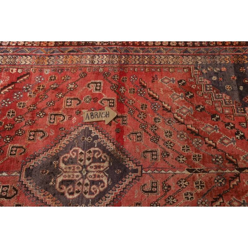 Red Qashqai Persian Antique Area Rug Handmade Wool Carpet - 5'1"x 8'2"