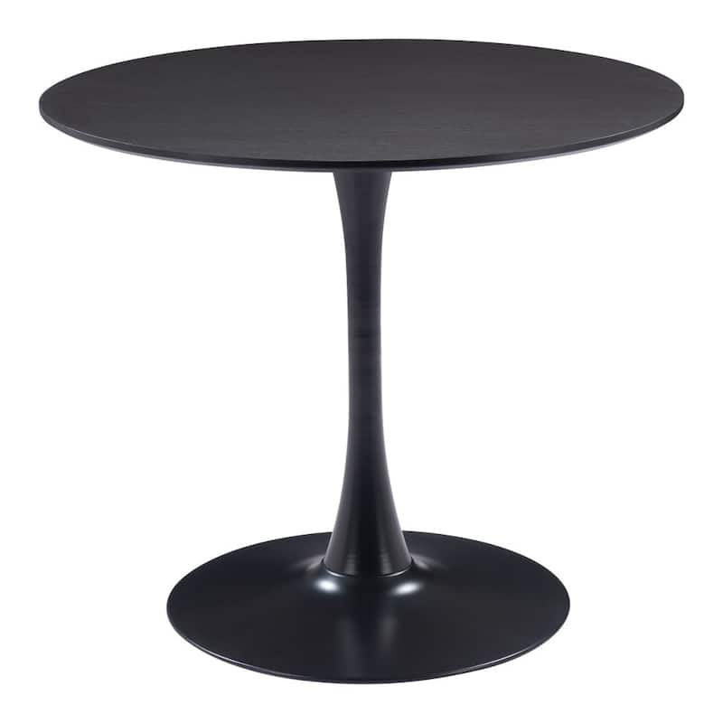 HomeRoots 36" Black Wood and Steel Pedestal Base Round Top Dining Table - 36.00 in. x 30.30 in. x 36.00 in.