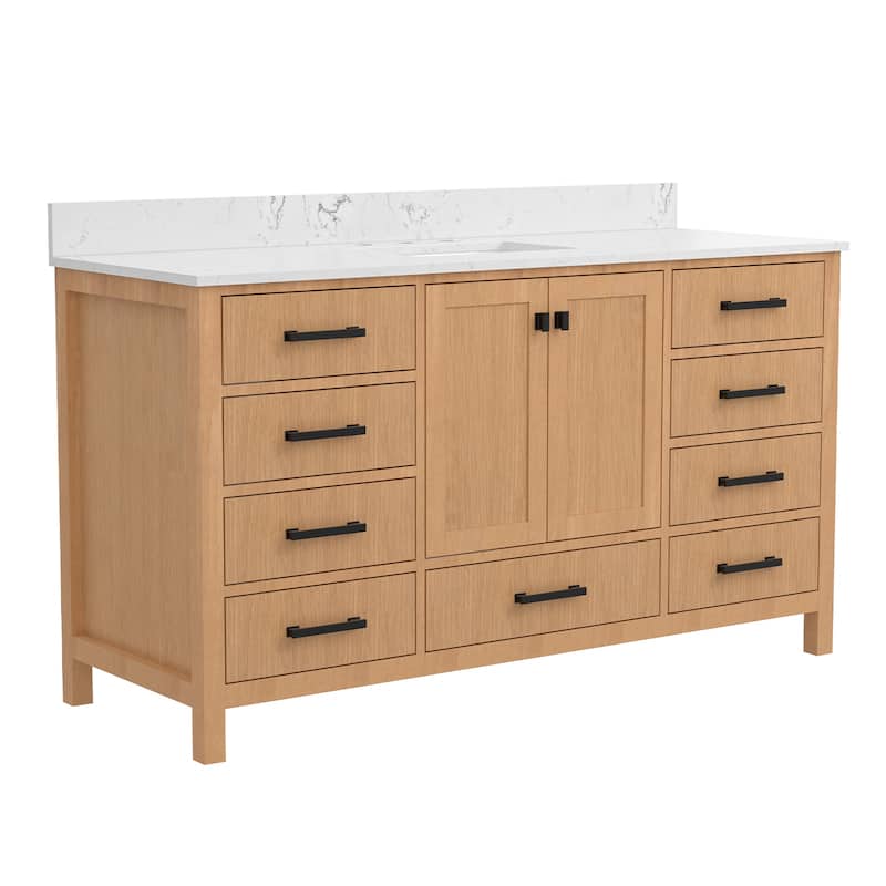 StarrySky 60 inch Undermount Single Sink Bathroom Vanity with Engineered Carrara Marble Top