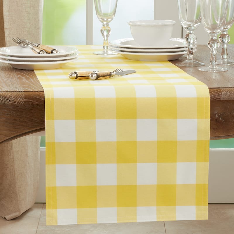 Buffalo Plaid Cotton Blend Table Runner - 16"x108" - Yellow