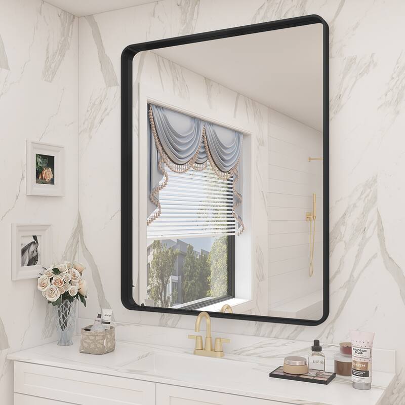 Aluminum alloy Framed Tempered Glass Wall Bathroom Vanity Mirror - 36" x 28" - Black