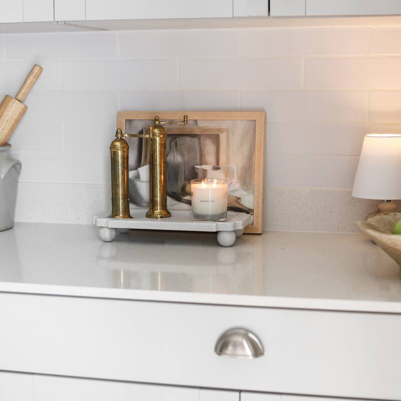 Modern Marble Tray with Elevated Base and Rounded Feet - 2" White - 13" x 7.25" x 2"