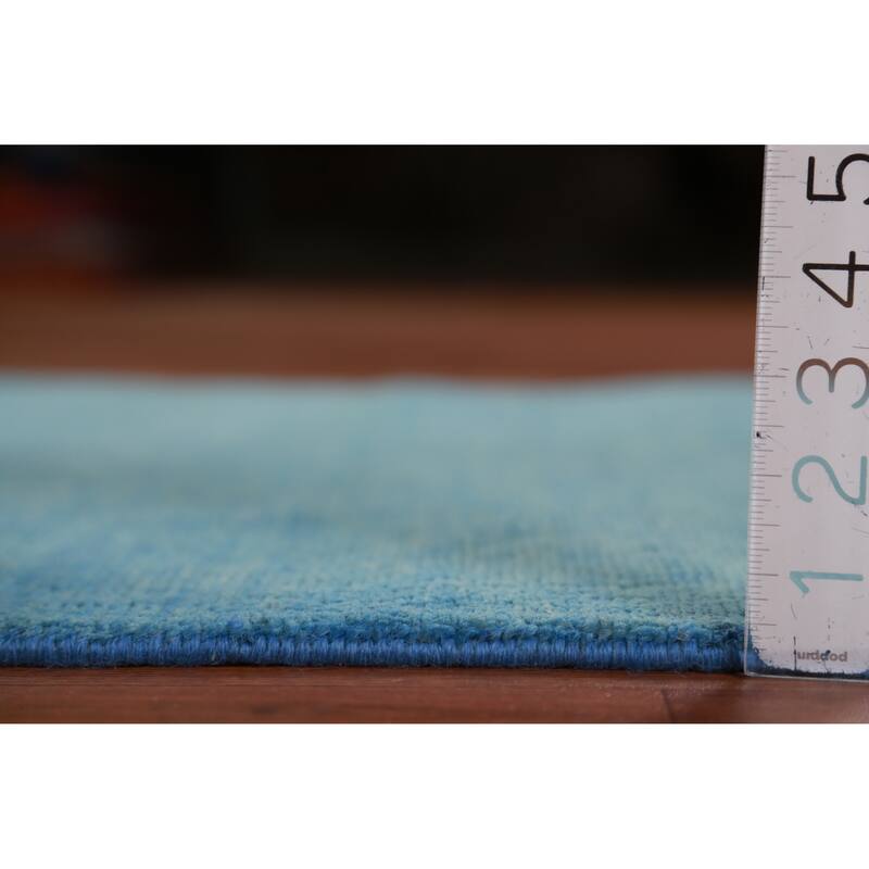 Hand Knotted Oriental 100% Wool Carpet Modern Solid Navy Blue & Blues Gabbeh Runner Rug - 9' 3'' X 3' 0''