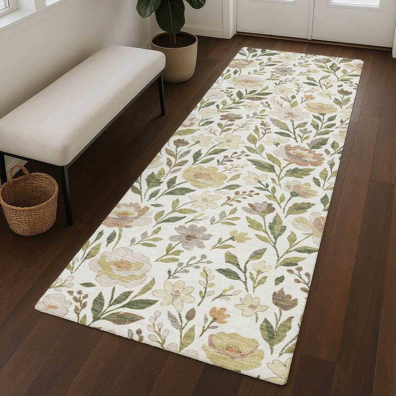 Machine Washable Indoor/ Outdoor Floral Garden Chantille Rug