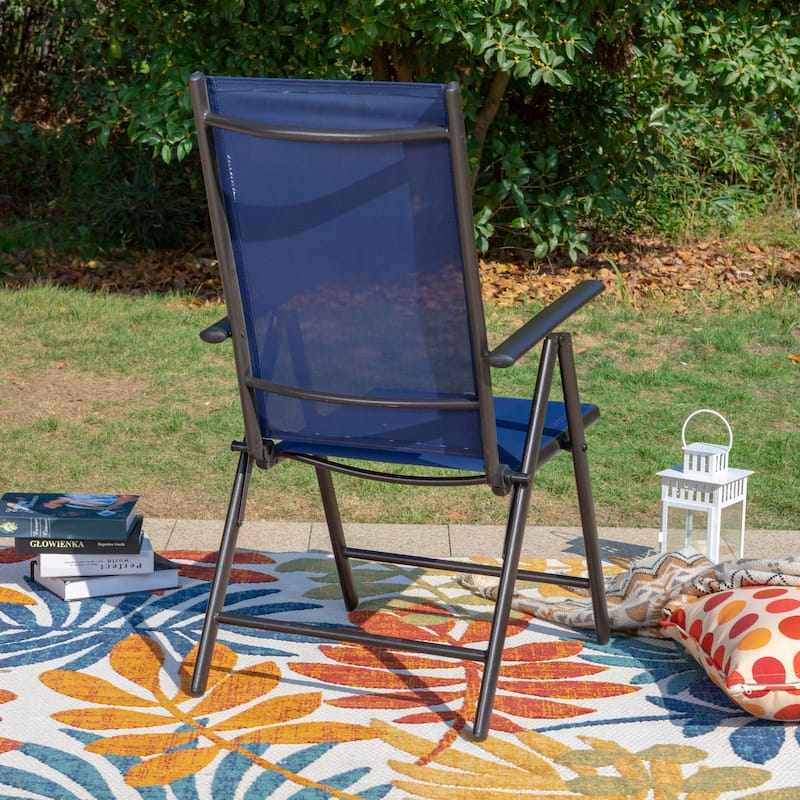 3-Piece Metal Patio Bistro Set, 1 Square Table and 2 Folding Sling Chairs