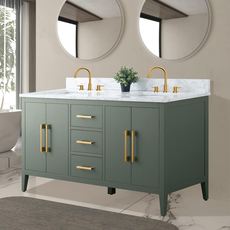 Vanity Art 60" Double Sink Bathroom Vanity Cabinet with Engineered Marble Top