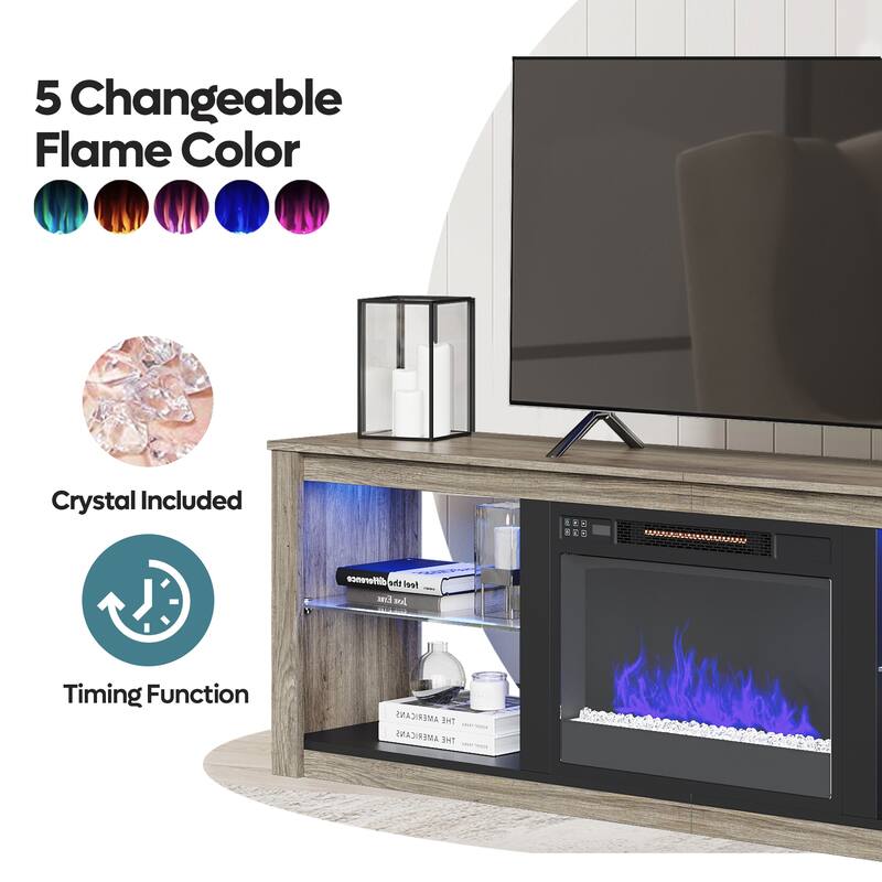 TV Stand for TVs up to 75" with Fireplace, LED Entertainment Center - 71 inch