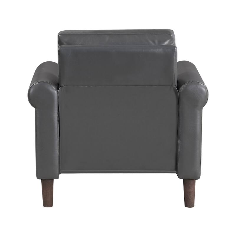 Lo Accent Chair w Rolled Arms, Midcentury Dark Gray Faux Leather