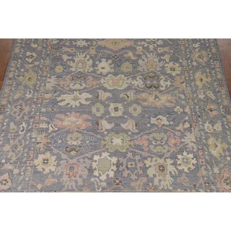 Hand Knotted Oriental 100% Wool Carpet Transitional All-Over Navy Blue & Blues Oushak Area Rug - 10' 3'' X 8' 0''