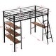 preview thumbnail 4 of 10, Twin Metal Loft Bed with Desk & Shelves, Black - Space-Saving & Sturdy