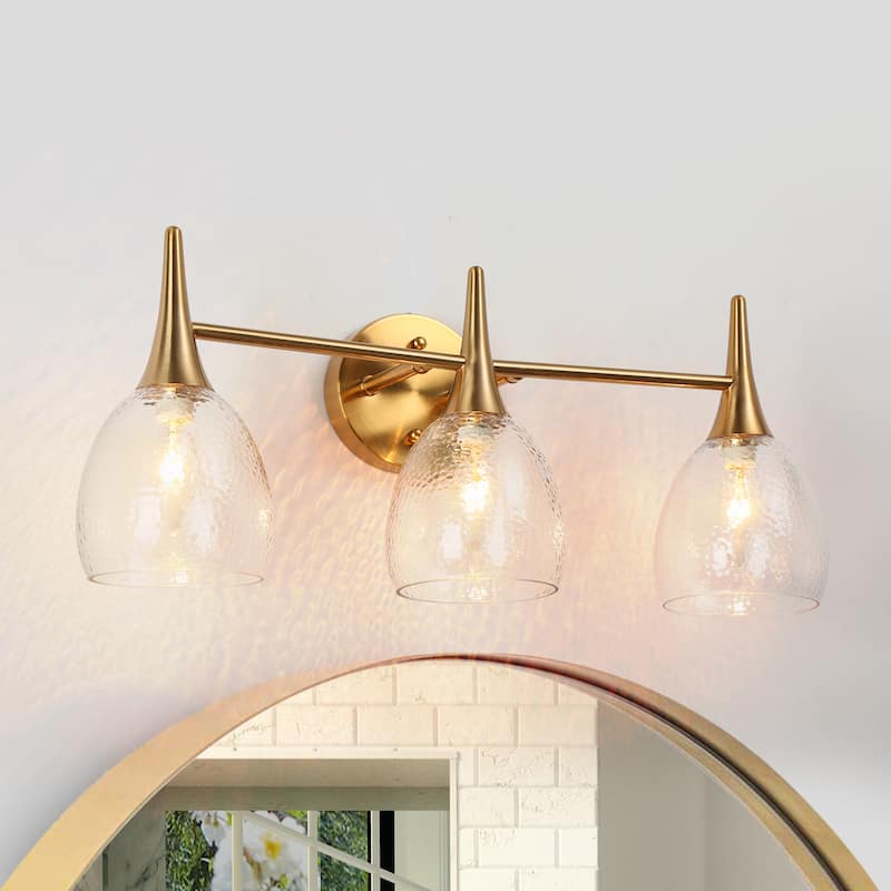 Suvy Modern Gold 3-Light Bathroom Vanity Lights Glass Wall Sconces - 21.5"L/3-Light