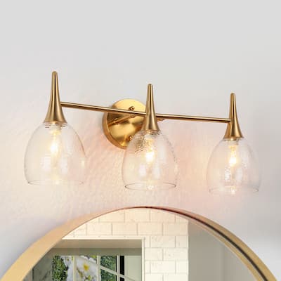 Suvy Modern Gold 3-Light Bathroom Vanity Lights Glass Wall Sconces