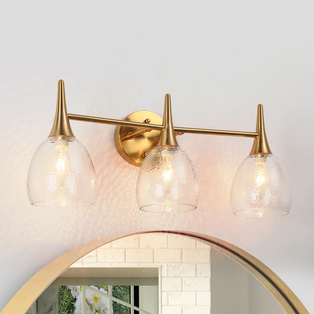 Suvy Modern Gold 3-Light Bathroom Vanity Light Glass Wall Sconces