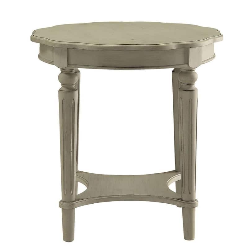 24" Versatile Solid Wood Round Side Table with Weathered Finish and Shelf for Living Room Decor - 24" H x 24" W x 24" D - Light-Slate-Grey