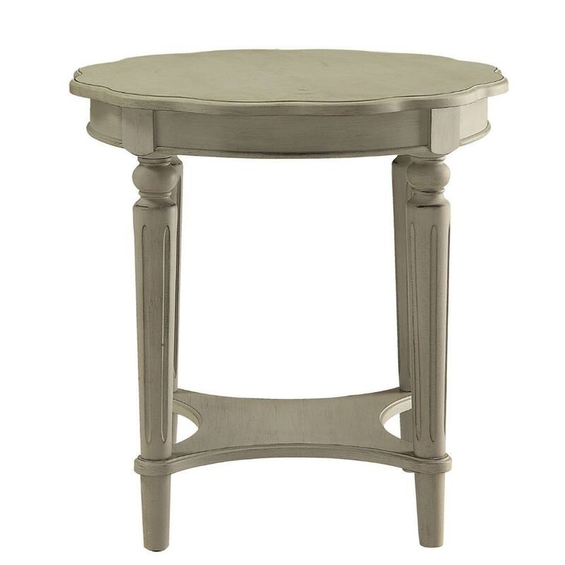 HomeRoots 24" Light Slate Gray Solid Wood Round End Table With Shelf - 24' X '24' X '24