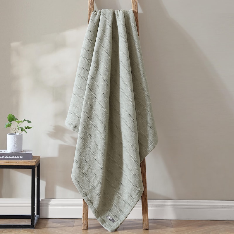Eddie Bauer Variegated Weave Stripe Cotton Reversible Blanket