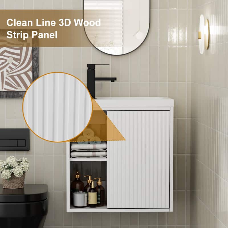 Single-Door Vertical Stripe Wall Cabinet with Integrated Basin