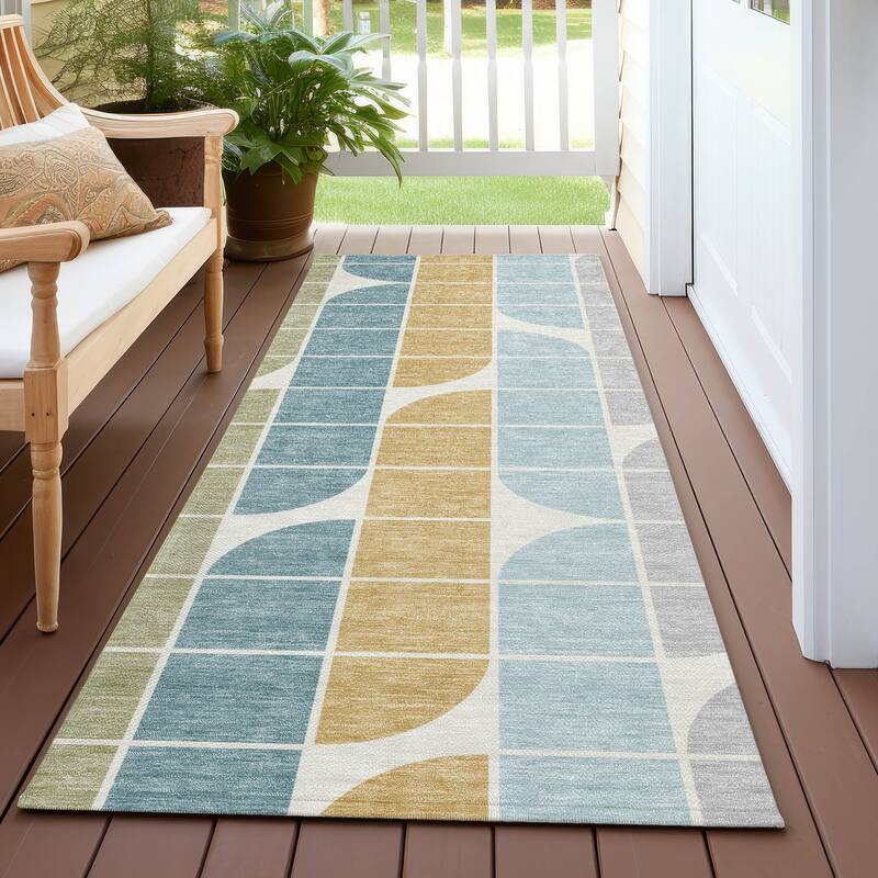 Machine Washable Indoor/ Outdoor Modern Finch Chantille Rug - Seafoam - 2'3" x 7'6"