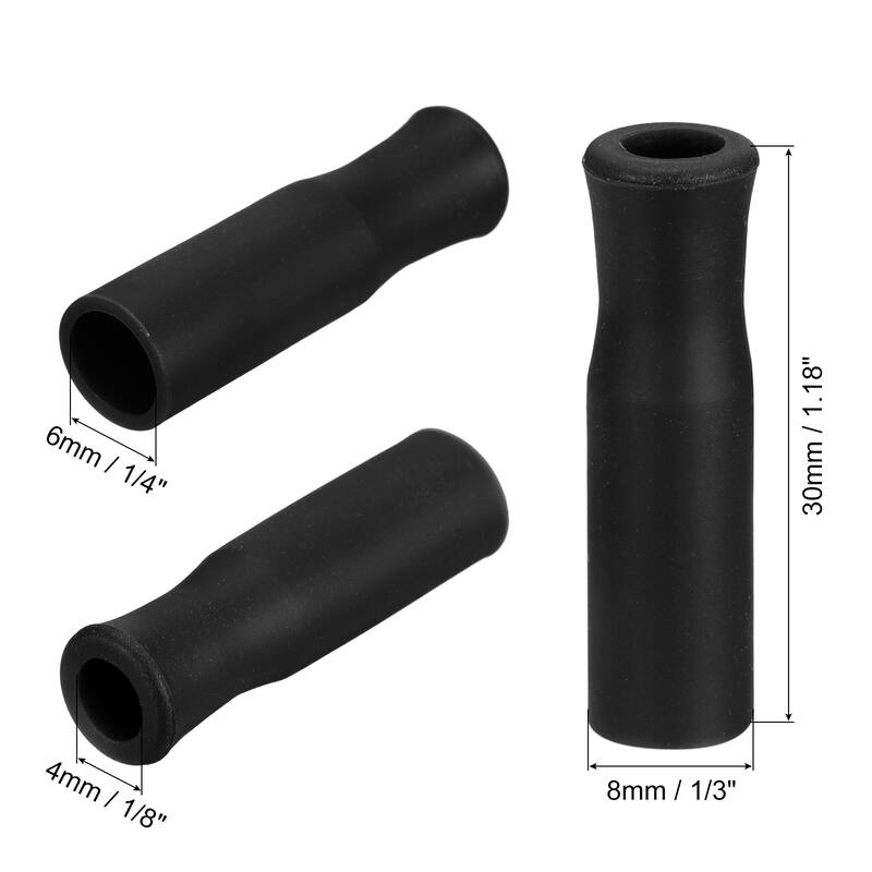 8pcs Silicone Straw Tips for 1/4 Inch OD Stainless Steel Straws - Black - 6mm