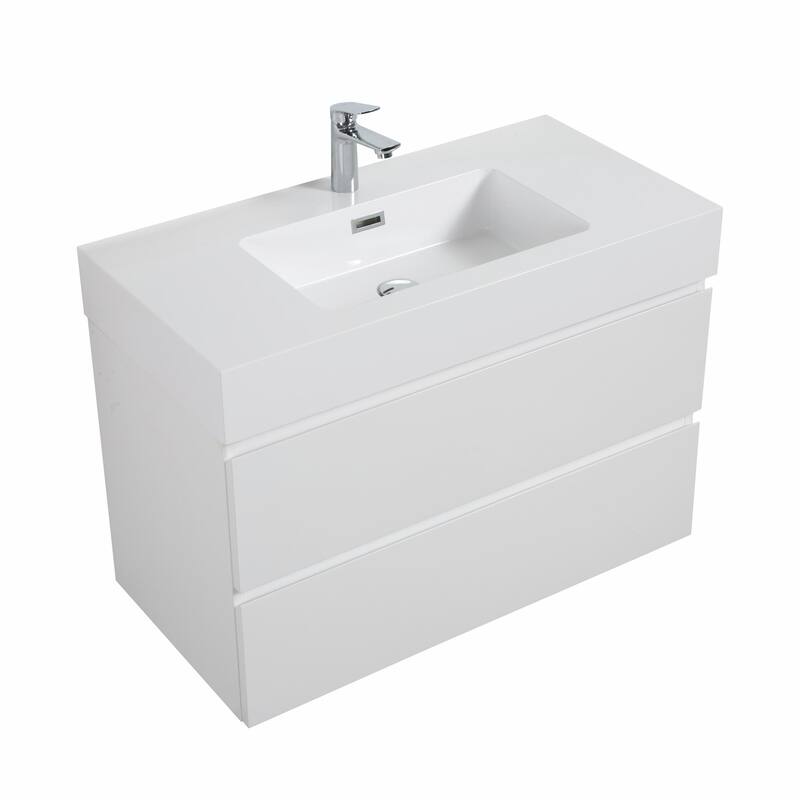 Modern White Floating Bathroom Vanity: Wall-Mounted, Ample Storage, One ...
