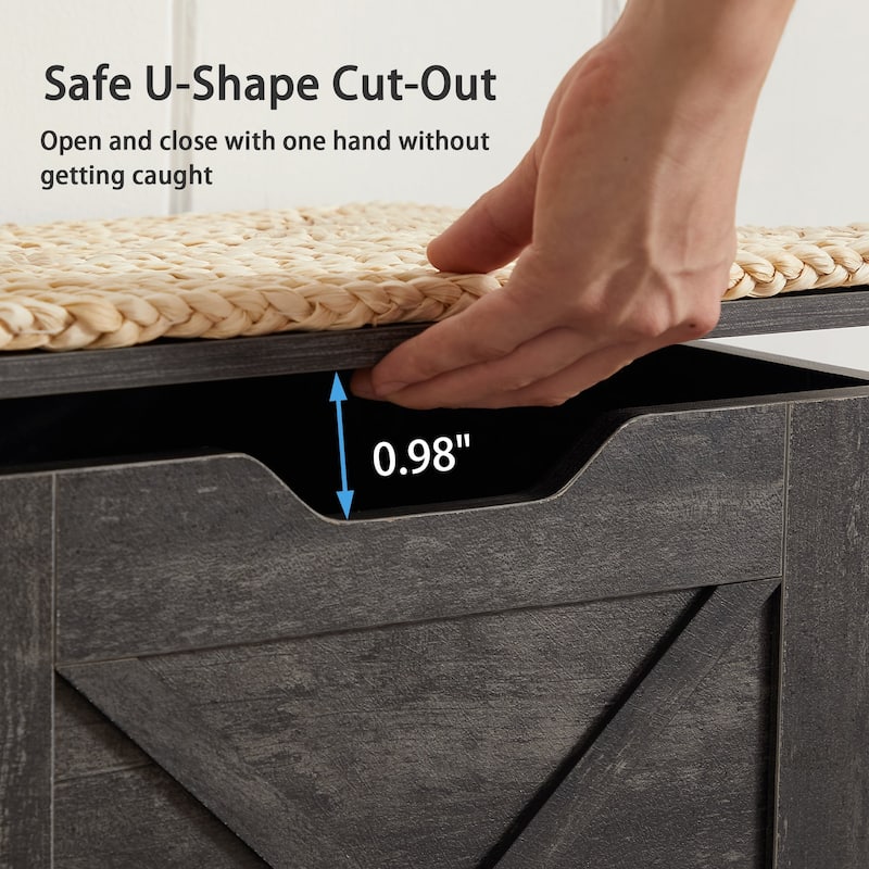 VECELO Storage Bench, Wooden Chest for Storage with Wicker Mat Safety Hinges Entryway Shoe Bench Storage Trunk(Set of 2)