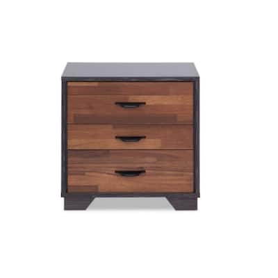 Espresso Wood 3-Drawer Contemporary Nightstand with Plastic Handles