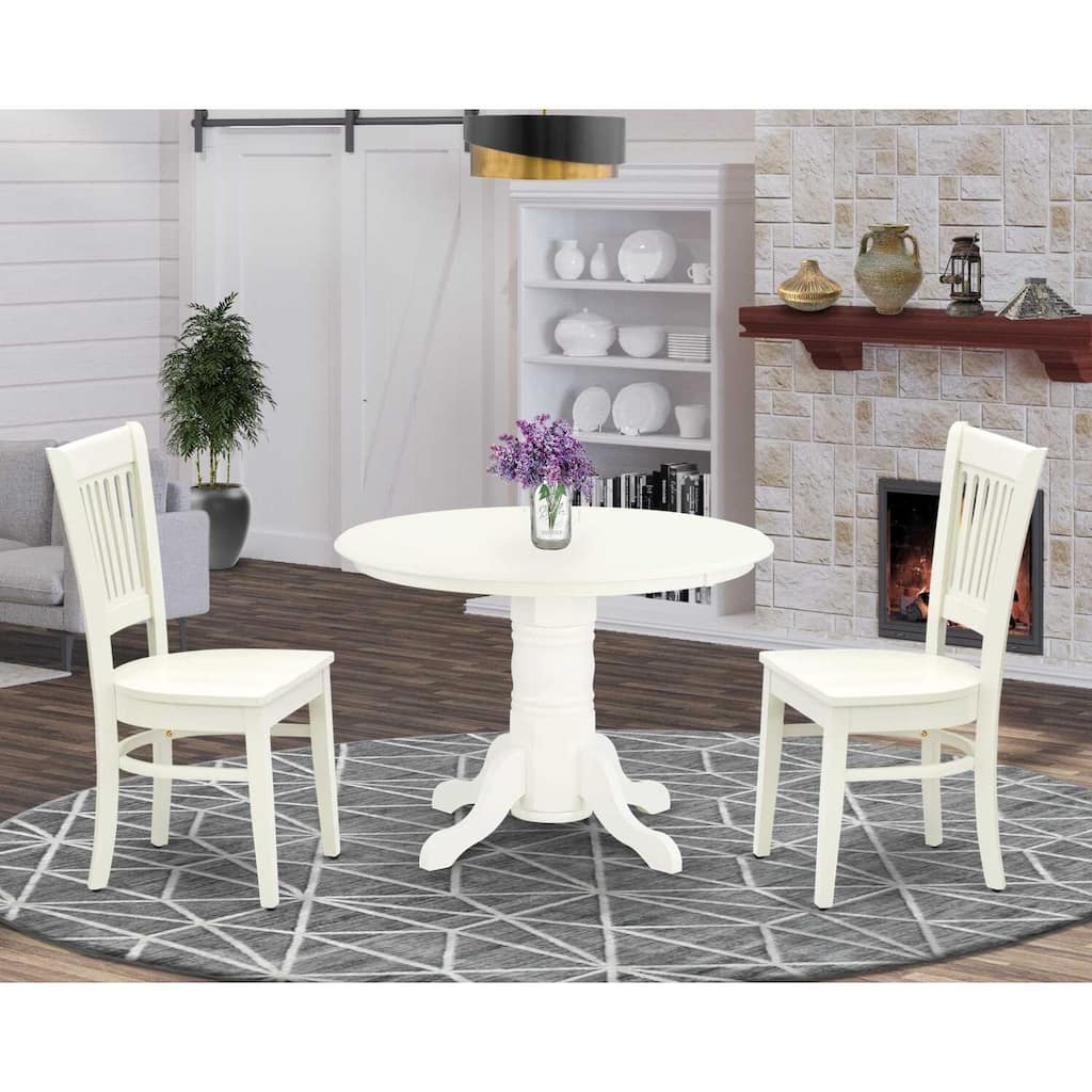 3-Piece Linen White Finish Solid Wood Top-Round Dining Room Set-Seats 4