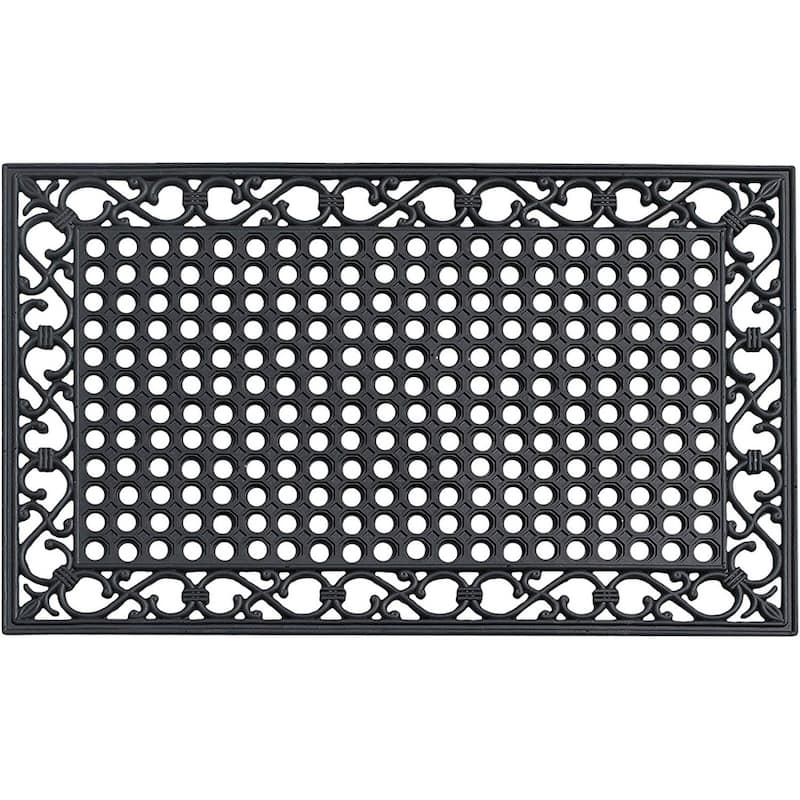 A1HC Outdoor Floor Mat, Rubber 24"x36” outside entryway Scrapes Shoes Clean of Dirt Heavy Duty Doormat for Indoor Outdoor - Geometric Black