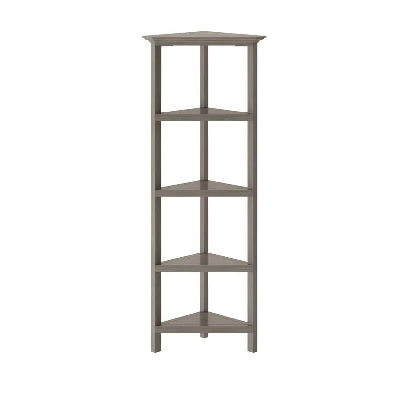 Solid Wood Corner Bookcase for Living Room and 5-Shelf Vertical Unit - 15.25” D x 26.5” W x 60” H - Grey