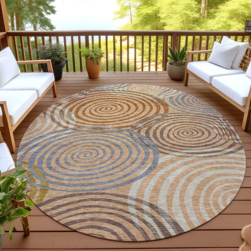 Machine Washable Indoor/ Outdoor Contemporary Swirls Chantille Rug - Copper - 8' x 8'
