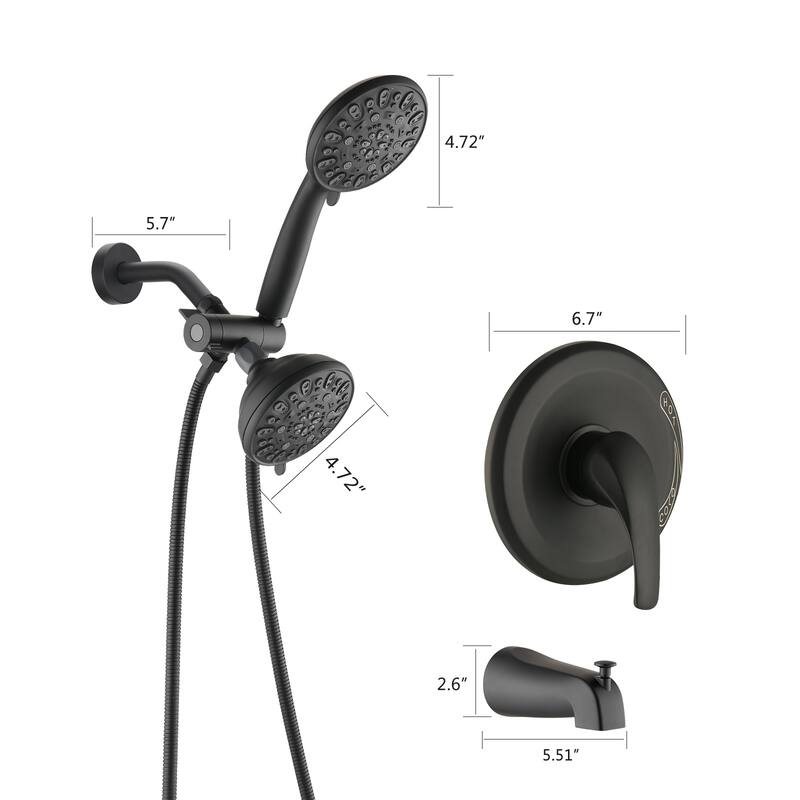 Tub And Shower Faucet With Handheld Sprayer Rain Dual 2in1 Shower Head Set Wall Mount Shower System With Pressure Balance Valve