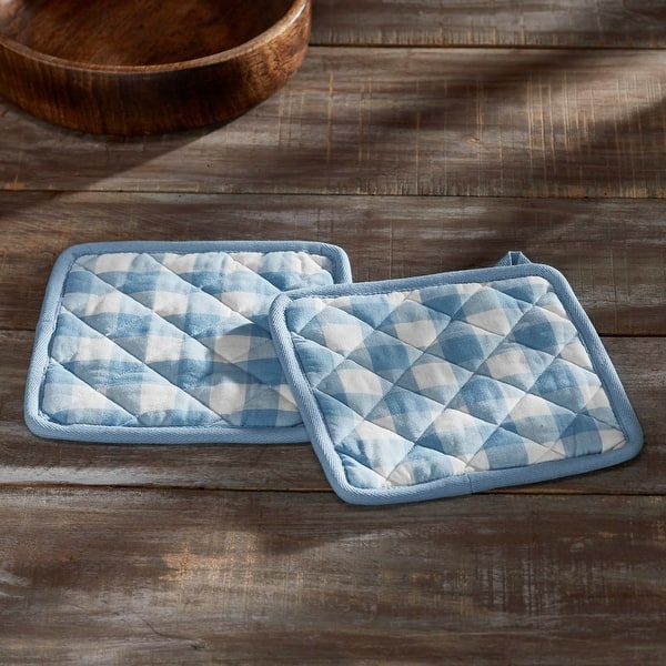 Annie Buffalo Check Black Pot Holder Set of 2 8x8 - Blue