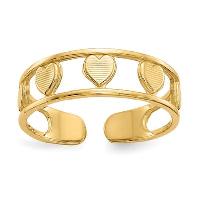 Curata 14 karat Yellow Gold Solid Textured Polished Love Heart Adjustable Toe Ring (5mm)