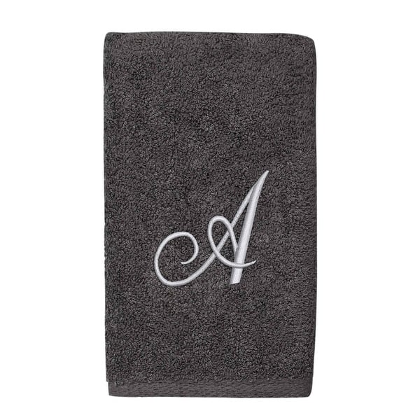 Avanti Granite with Silver Script Monogram Bath Towel Letter A - Hand Towel