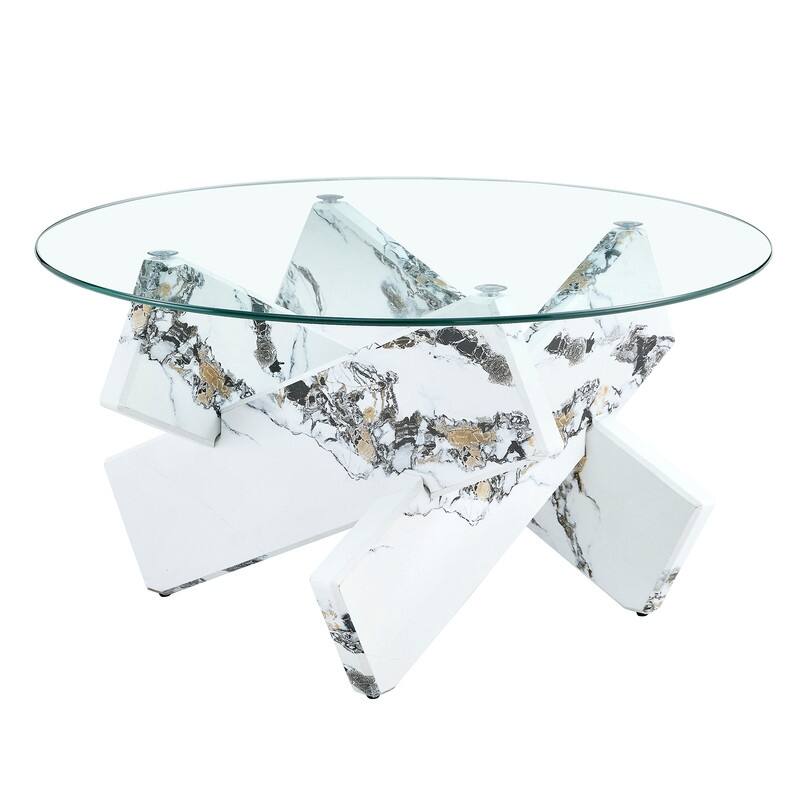 Round glass coffee table, 33.4 "modern design unique coffee table.