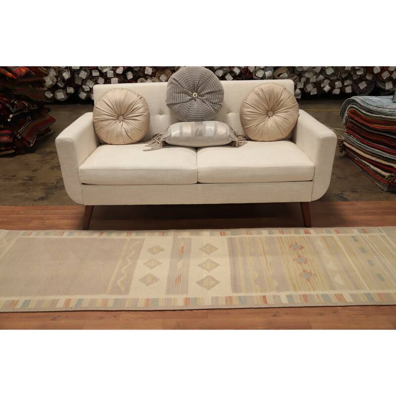 Hand Woven Oriental 100% Wool Carpet Southwestern Tribal Multi-Colored Kilim Runner Rug - 9' 6'' X 2' 7''