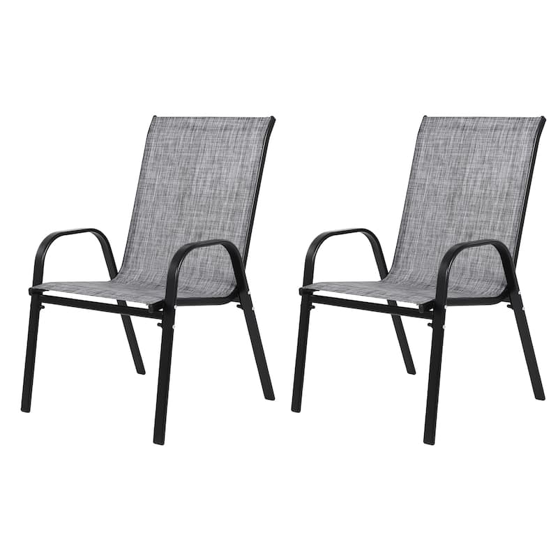 2 Piece Patio Chairs, Outdoor Camping Chairs with Breathable Textilene Fabric, Set of 2 Garden Chairs with Armrest High Backrest