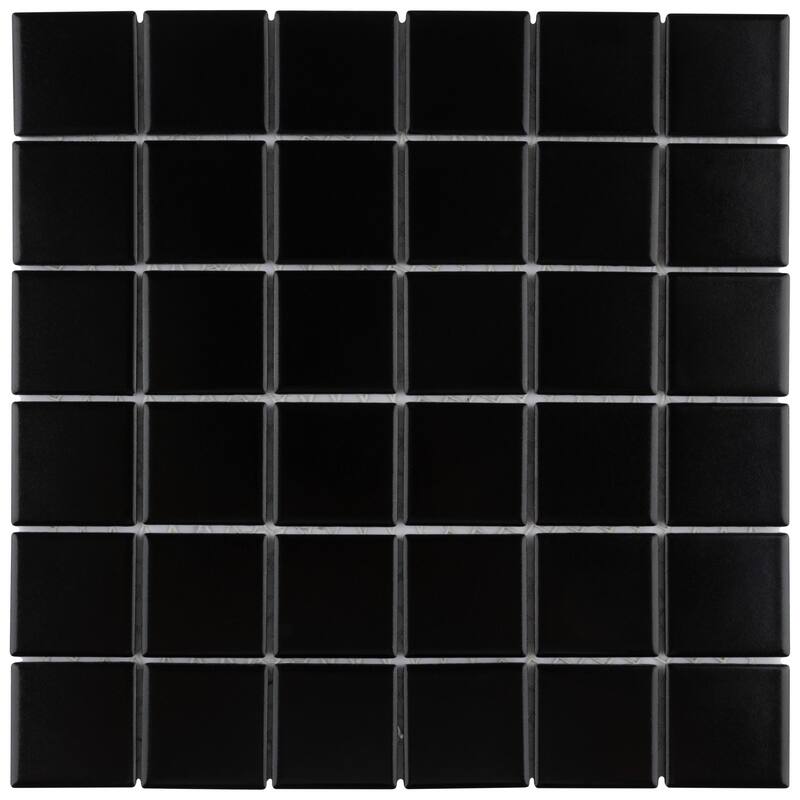 Merola Tile Metro Quad Matte Black 11-3/4" x 11-3/4" Porcelain Mosaic Floor and Wall Tile - Case (10 Tiles)