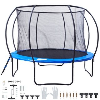 Trampoline, Trampoline with Enclosure Net, Ladder, and Curved Pole, Heavy Duty Trampoline with Jumping Mat