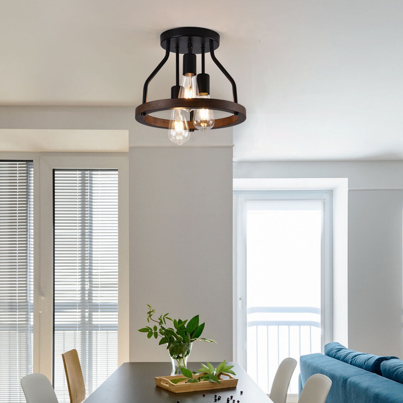 Wood flush shop mount light