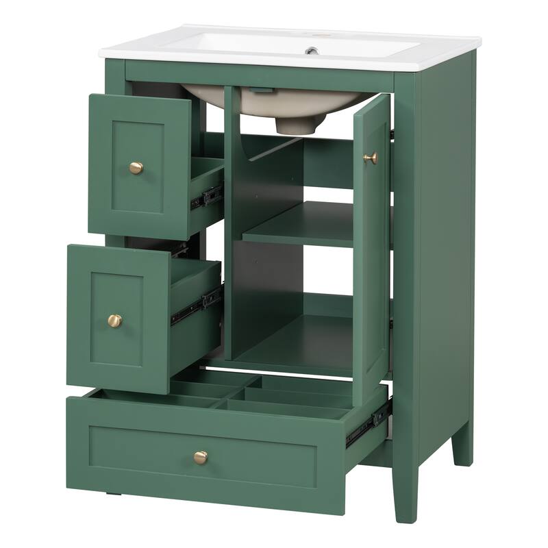 24-Inch Bathroom Vanity with Storage, Adjustable Shelf