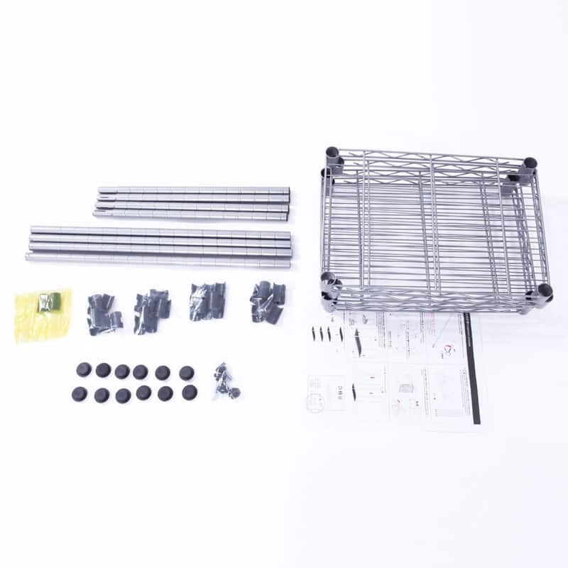 Rectangle Carbon Steel Metal 4-Shelf Storage Rack Silver