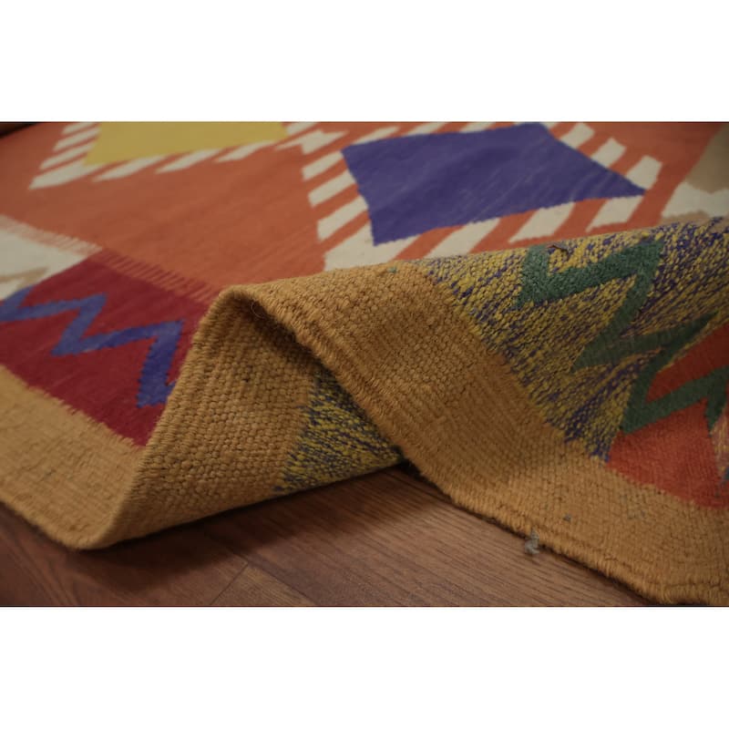 Hand Woven Oriental 100% Wool Carpet Southwestern Modern Multi-Colored Kilim Area Rug - 9' 9'' X 6' 8''