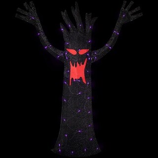 55" LED Lighted Black Terrifying Tree Outdoor Halloween Decoration  Purple Lights