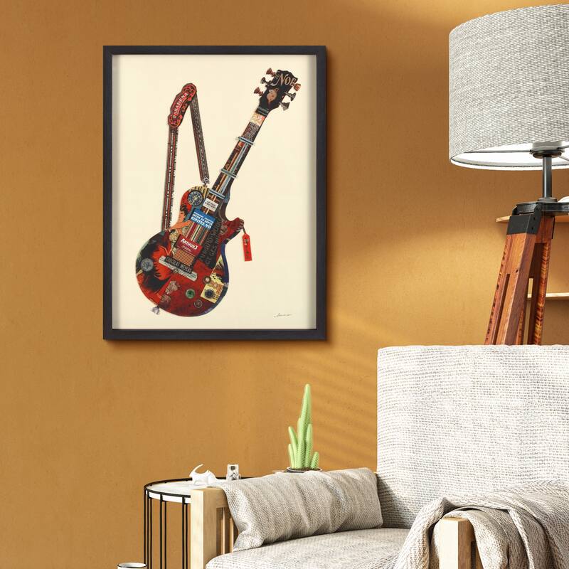 Empire Art "Electric Guitar" Alex Zeng's dimensional collage, under glass & a black shadow box frame