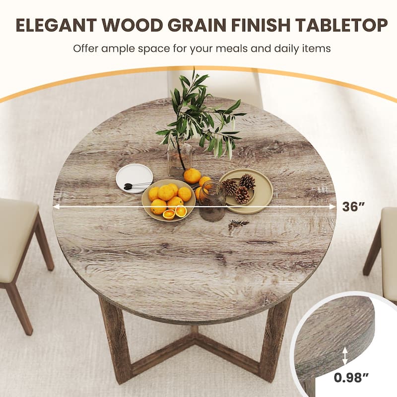 36 Inch Round Wood Dining Table for 2-4 People with Wing-shaped Pedestal Base-Grey
